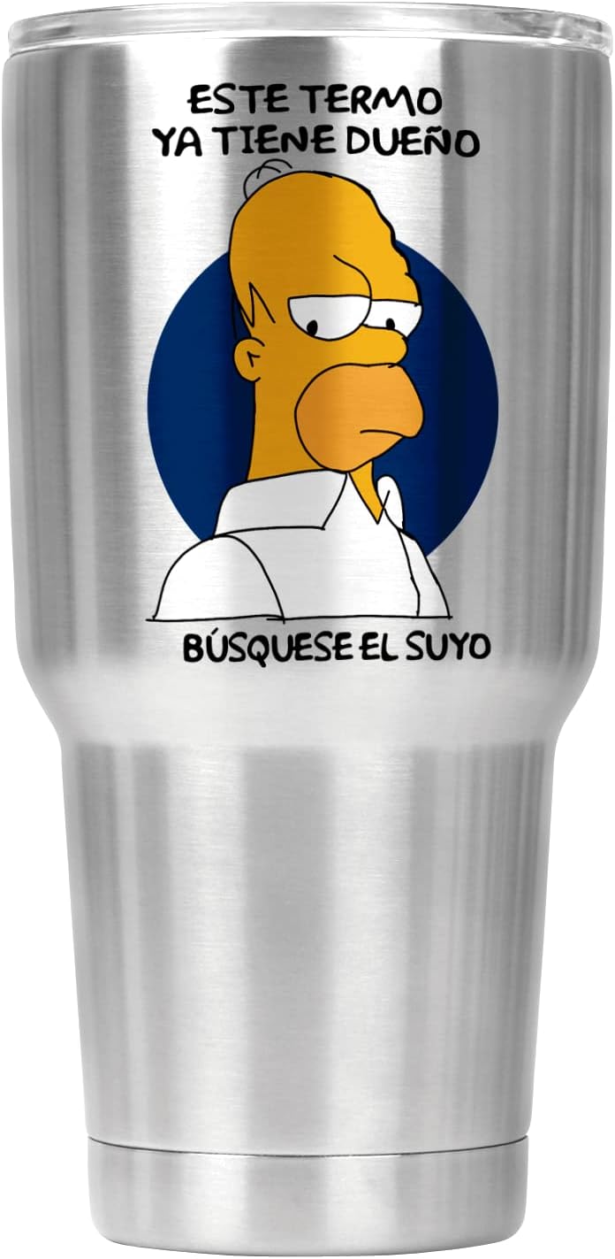 Termo Metálico Homero Este Termo Ya Tiene Dueño, No Lo Toques | Capacidad 500 Ml | Frase Meme divertida