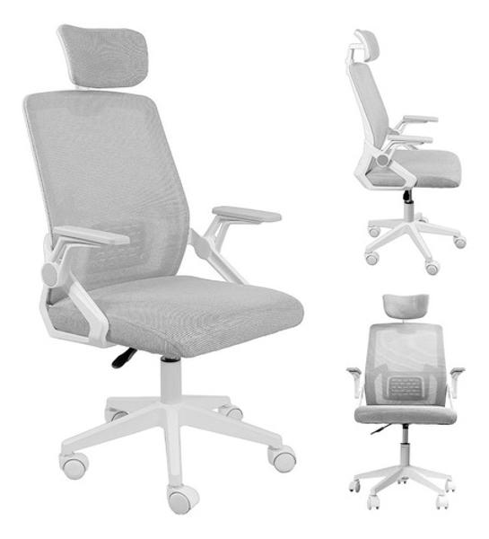 Set Escritorio Blanco Repisas + Silla Ergonómica Ejecutiva