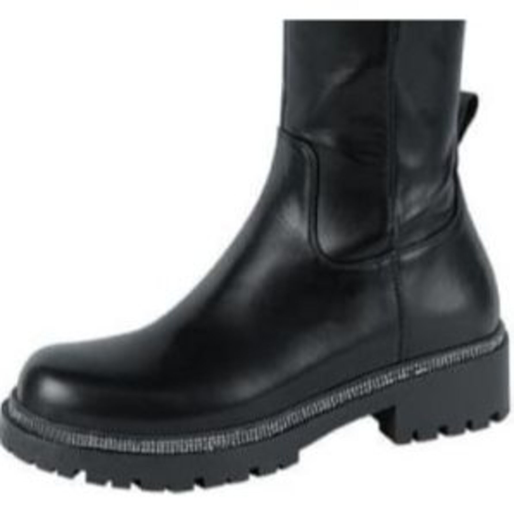 Bota para mujer, larga, con cerco con pedrería, acabado napa, tacón bajo, color negro, marca Belinda Peregrin 1103647