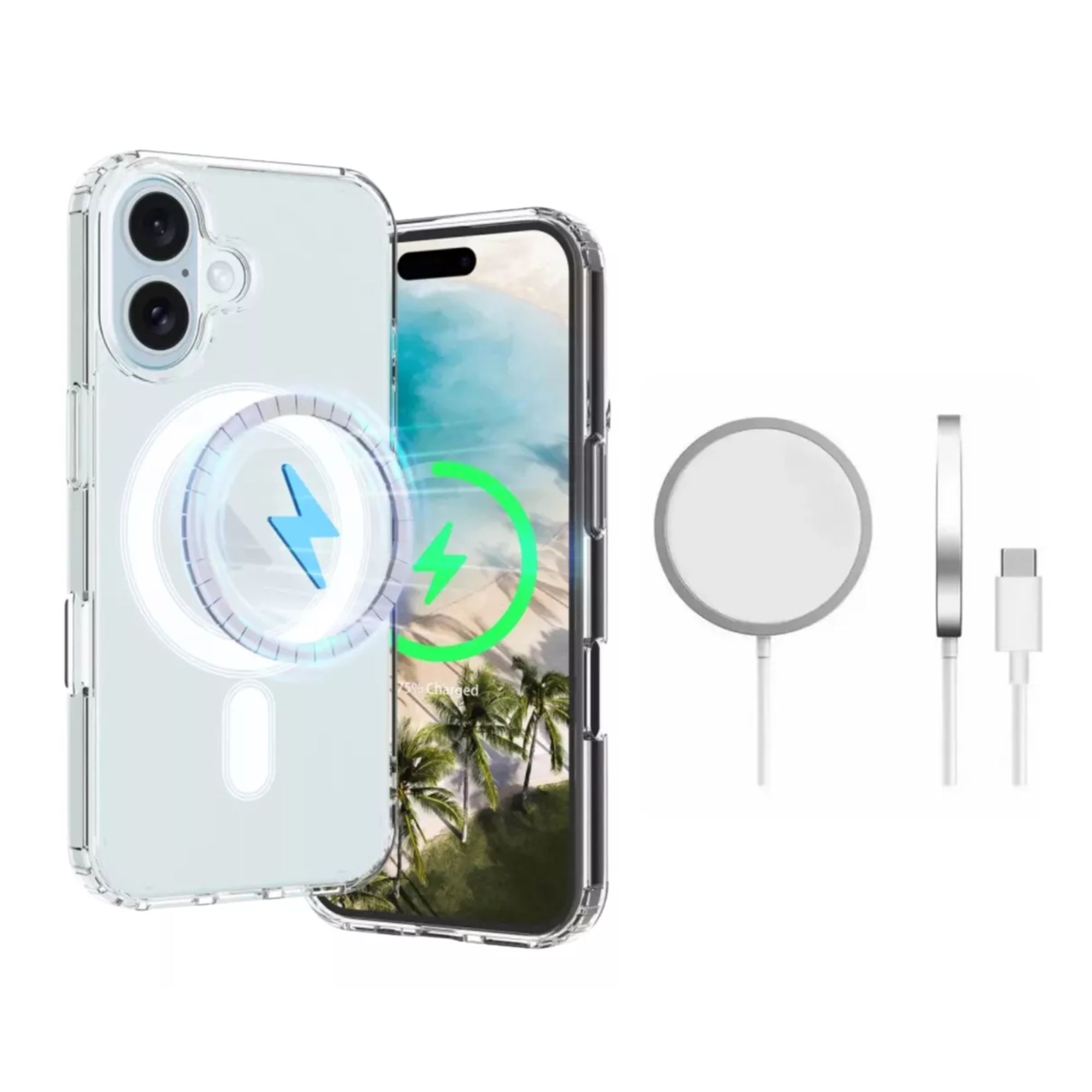 Funda Para iPhone Magsafe Uso Rudo + Cargador Inalámbrico  Iphone 13 pro max Transparente 