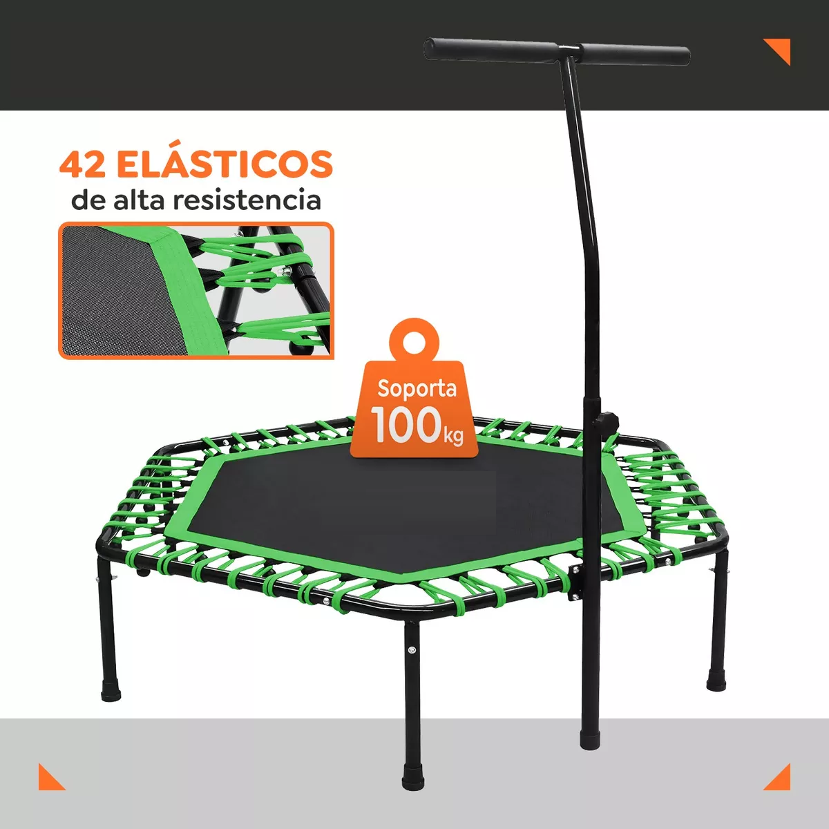 Trampolin Brincolin Hexagonal Barra Agarradera Fitness Blick Verde