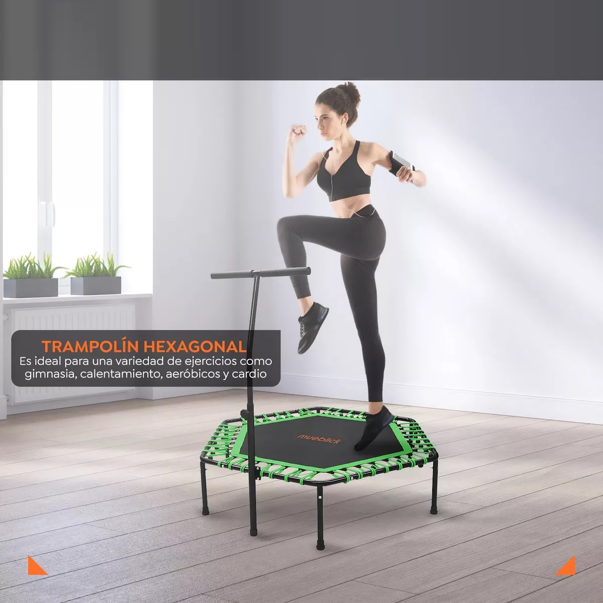 Trampolin Brincolin Hexagonal Barra Agarradera Fitness Blick Verde