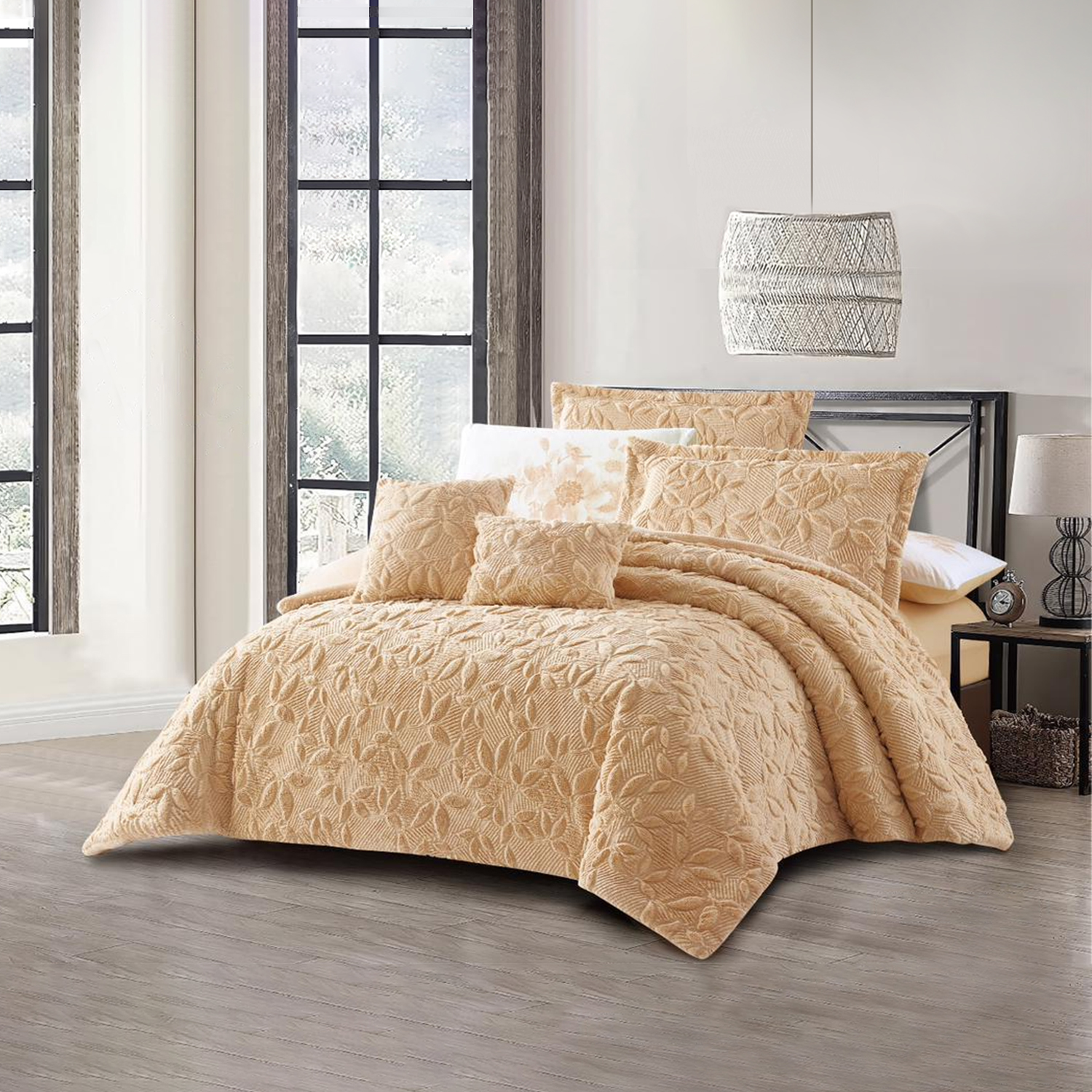 Edredón 7 Pzs Grace Flannel King Size 260 X 240 Zantelo Color Caqui