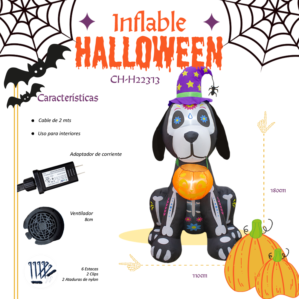 Inflable De Halloween Perro Catrin 1.8mts Con Luz Decorativo Exterior