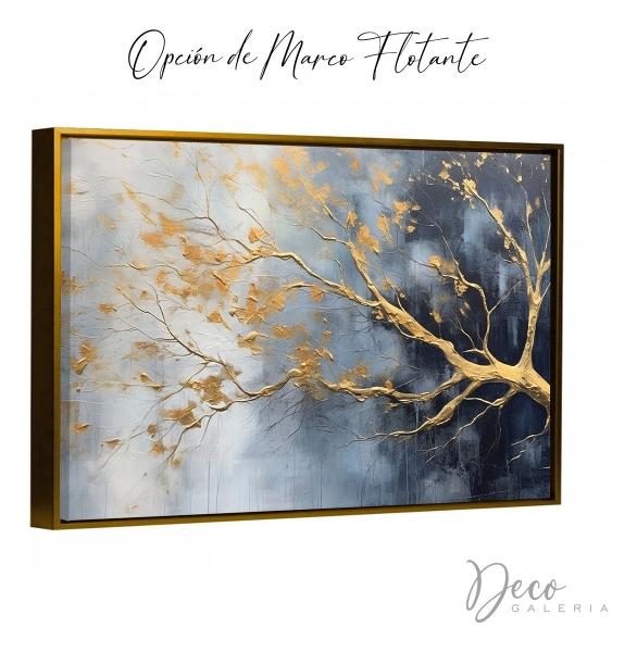 Cuadro Árbol Dorado Flores Blancas Hd Canvas Grueso 110x70cm