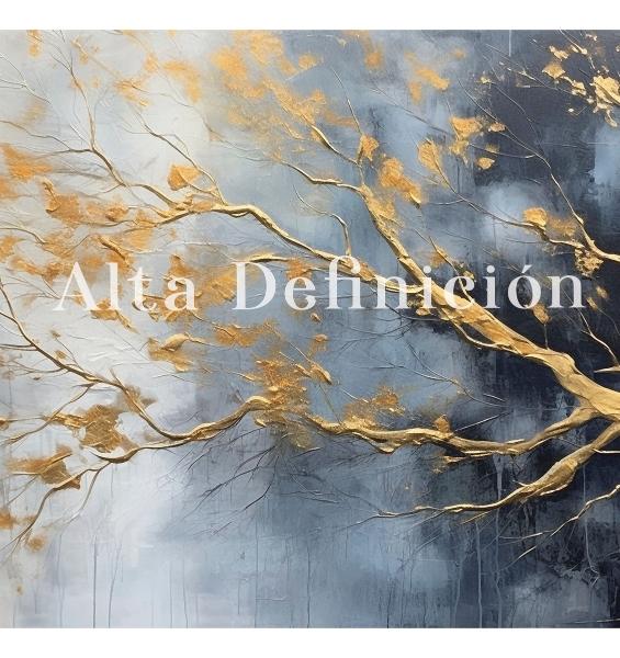 Cuadro Árbol Dorado Flores Blancas Hd Canvas Grueso 110x70cm