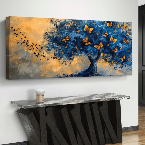 Cuadro Arbol Mariposas Monarca Azul De Lujo Canvas Grueso