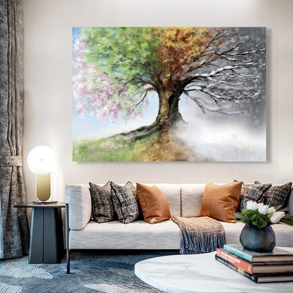 Cuadros Arboles Colores Moderno Tipo Oleo Canvas Calidad