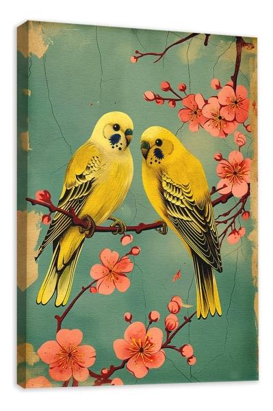 Cuadro Pájaros Arte Oriental Cerezo Vintage Japones Canvas