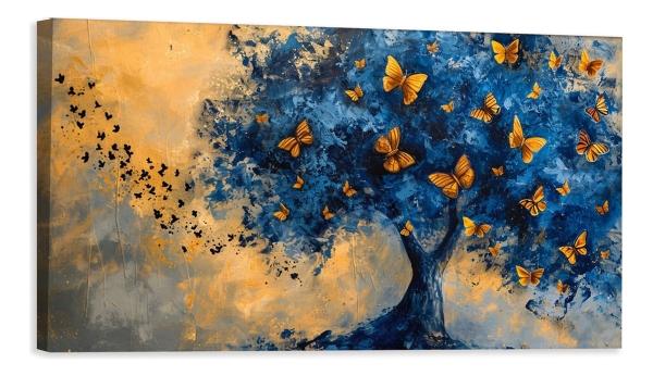 Cuadro Arbol Mariposas Monarca Azul De Lujo Canvas Grueso
