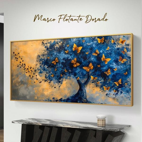 Cuadro Arbol Mariposas Monarca Azul De Lujo Canvas Grueso