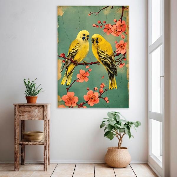 Cuadro Pájaros Arte Oriental Cerezo Vintage Japones Canvas