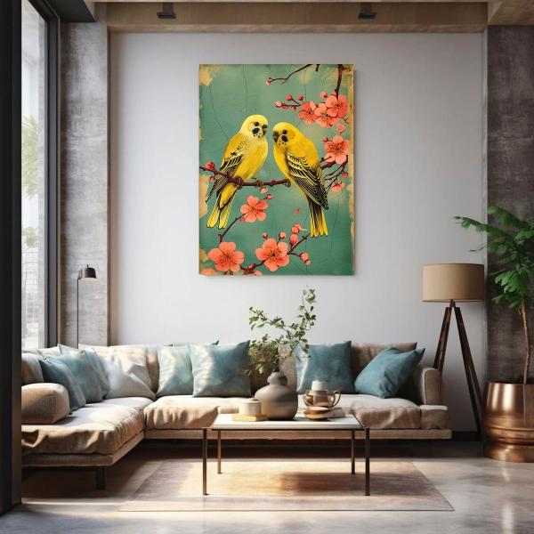 Cuadro Pájaros Arte Oriental Cerezo Vintage Japones Canvas