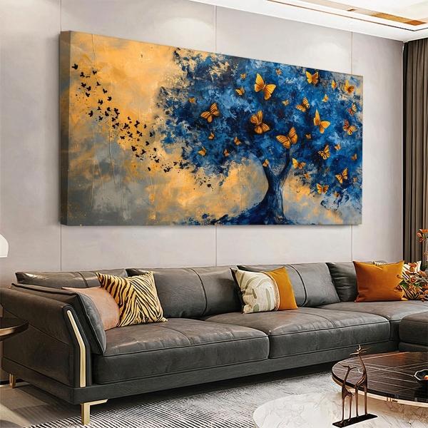 Cuadro Arbol Mariposas Monarca Azul De Lujo Canvas Grueso