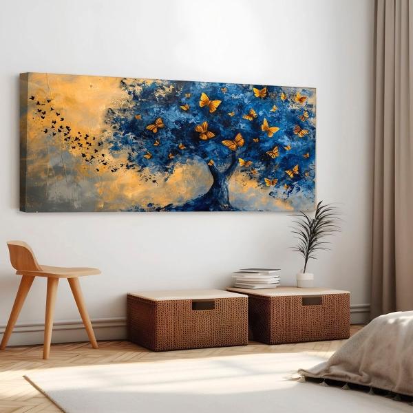 Cuadro Arbol Mariposas Monarca Azul De Lujo Canvas Grueso