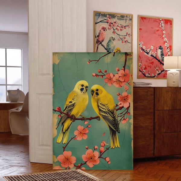 Cuadro Pájaros Arte Oriental Cerezo Vintage Japones Canvas