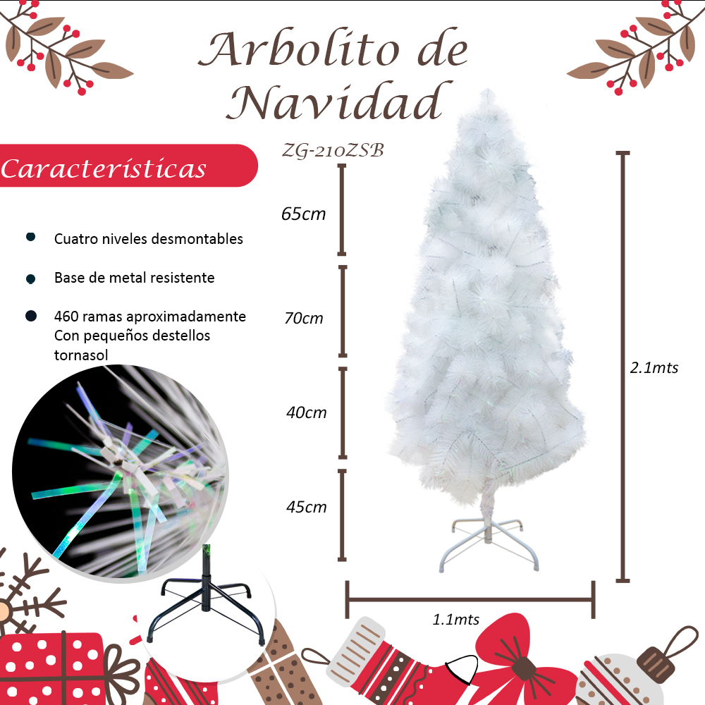 Árbol Blanco Navideño Cepillo Artificial 210 Cm Altura