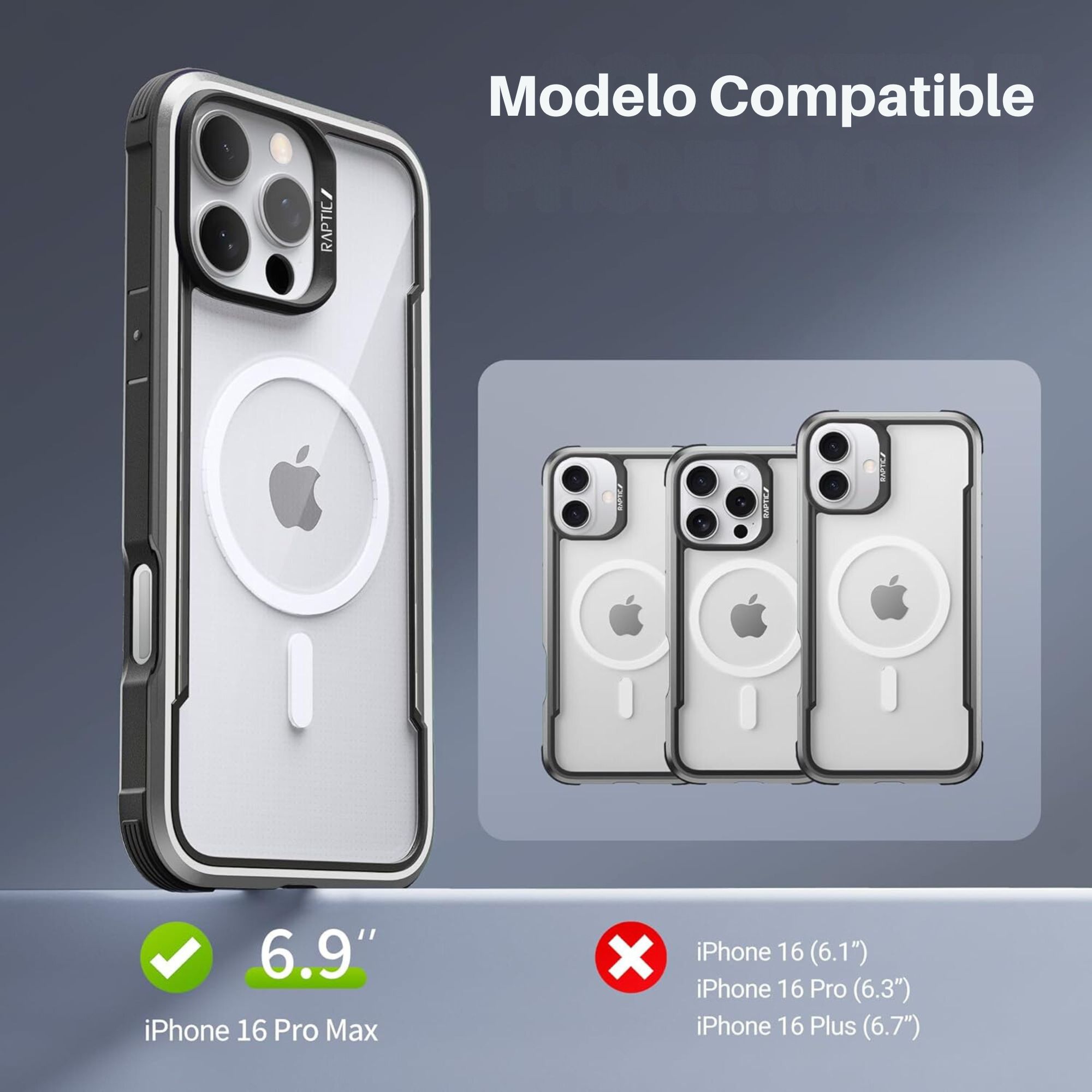 Funda Raptic Shield Magsafe Uso Rudo con Aleación de Marco Aluminio para iPhone 16 Pro Max