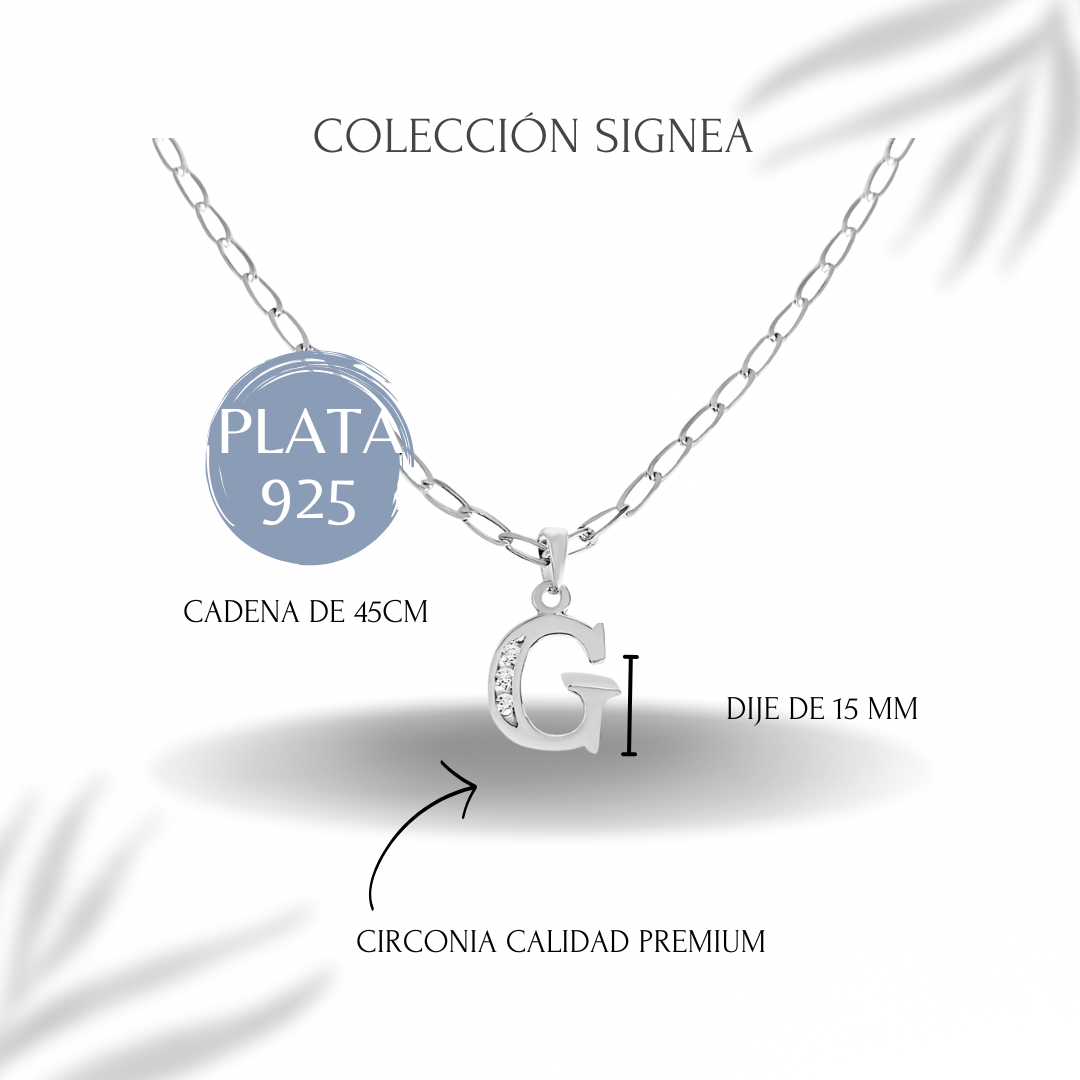 Collar de Inicial Authshine de Plata Ley 925 con Circonia Letra G para Mujer