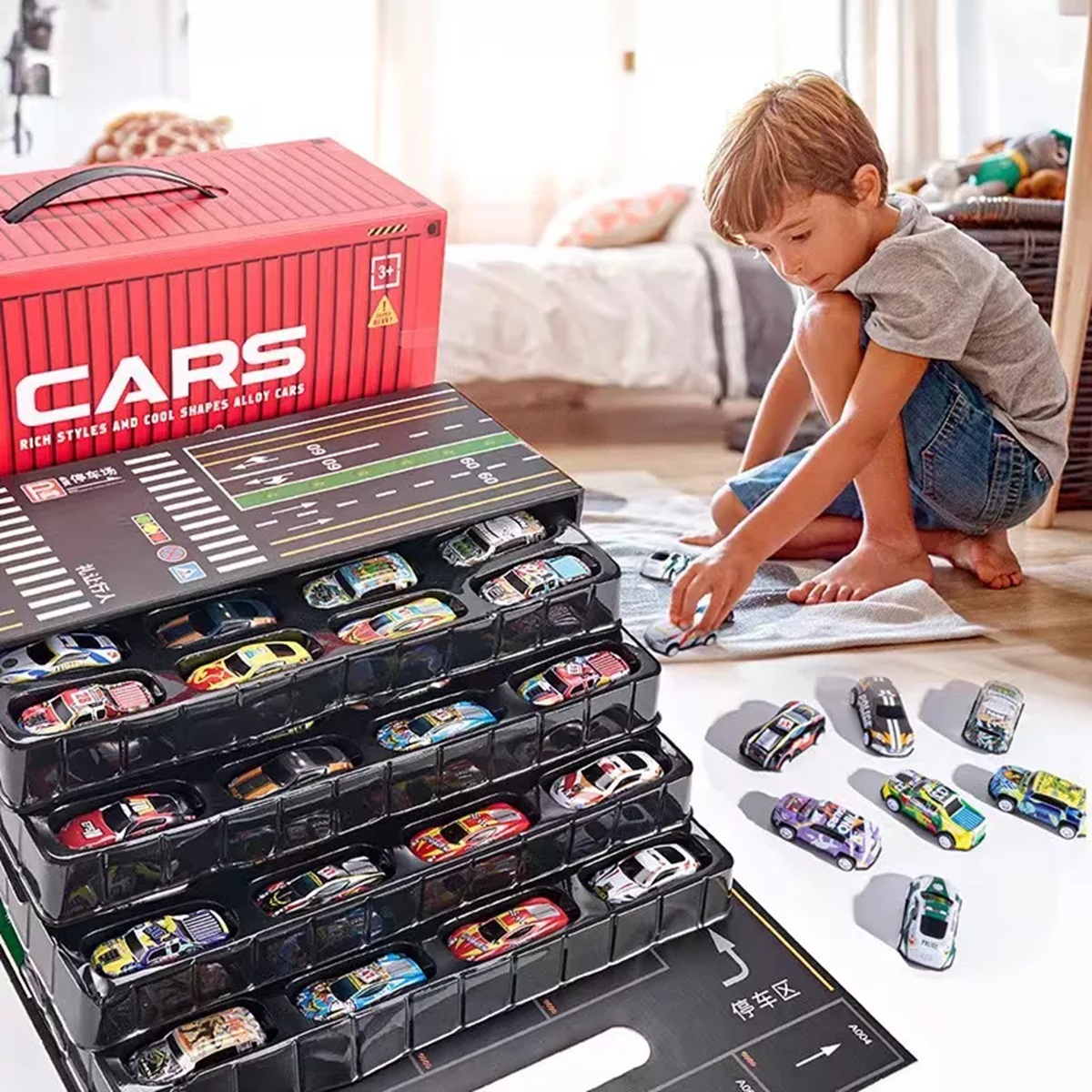set de 48 piezas de carritos paquete de carros con maletin inluido