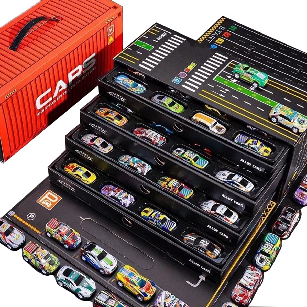 set de 48 piezas de carritos paquete de carros con maletin inluido