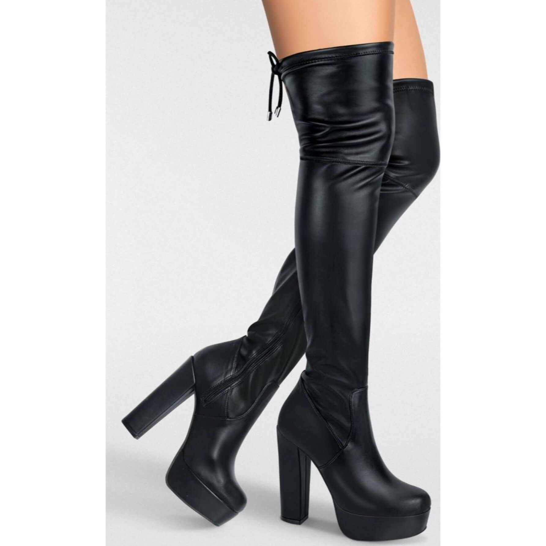 Botas para mujer, extra largas, stretch, acabado napa, tacón alto, color negro, marca Yaeli Fashion 1056265