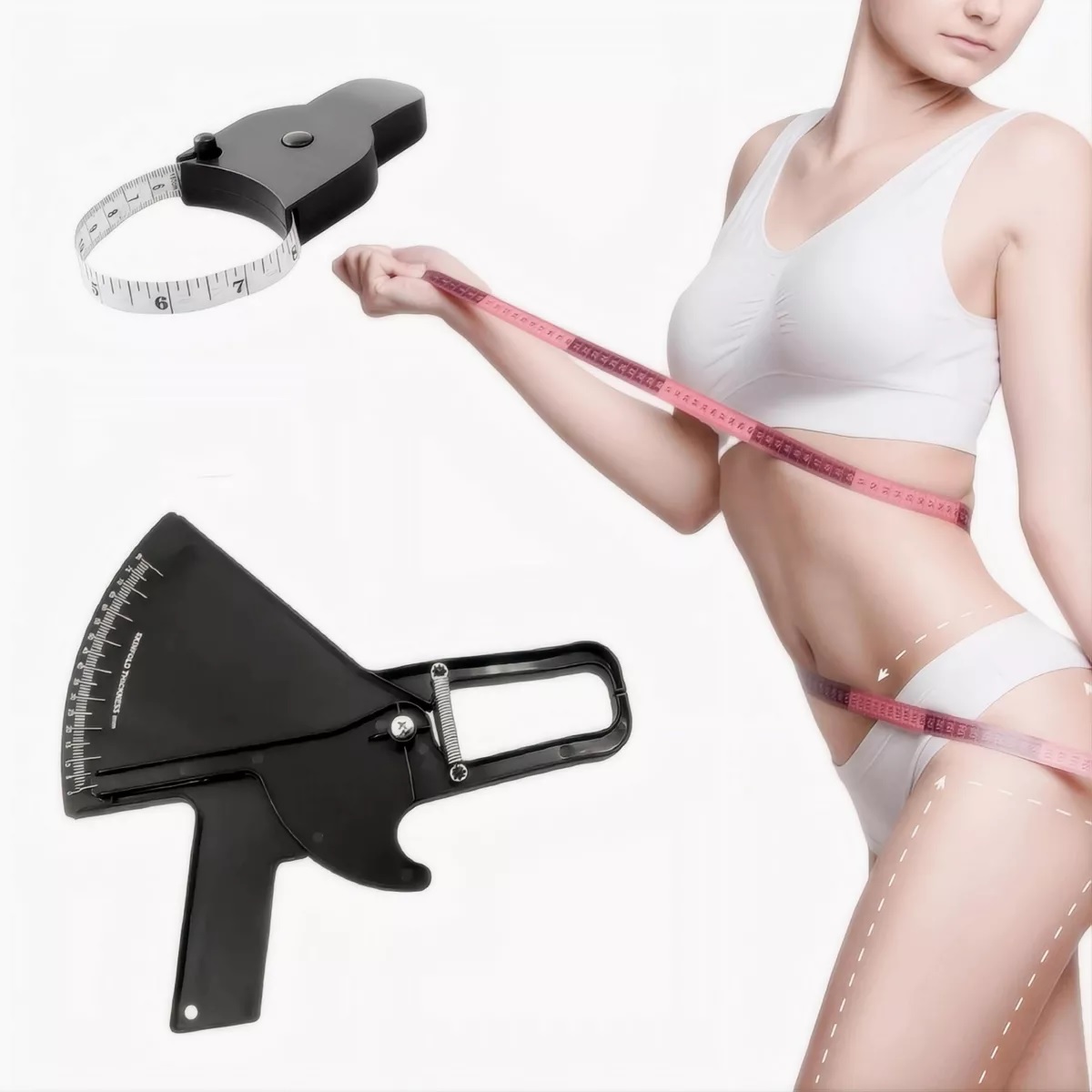 Calibrador De Grasa Corporal Negro 80mm+cinta Métrica 152cm