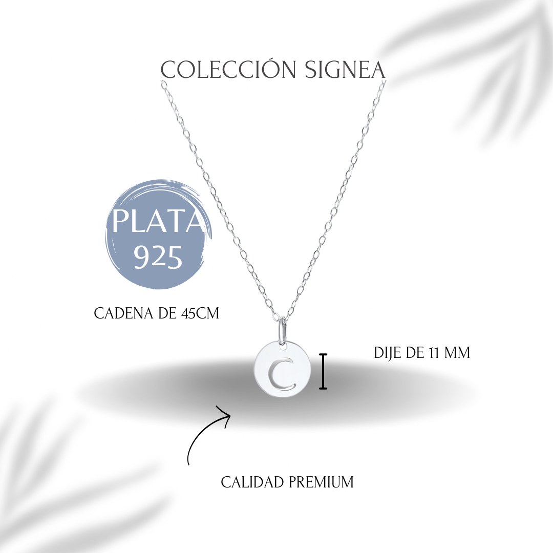 Collar de Inicial Authshine de Plata Ley 925 con Dije Redondo Letra A para Mujer
