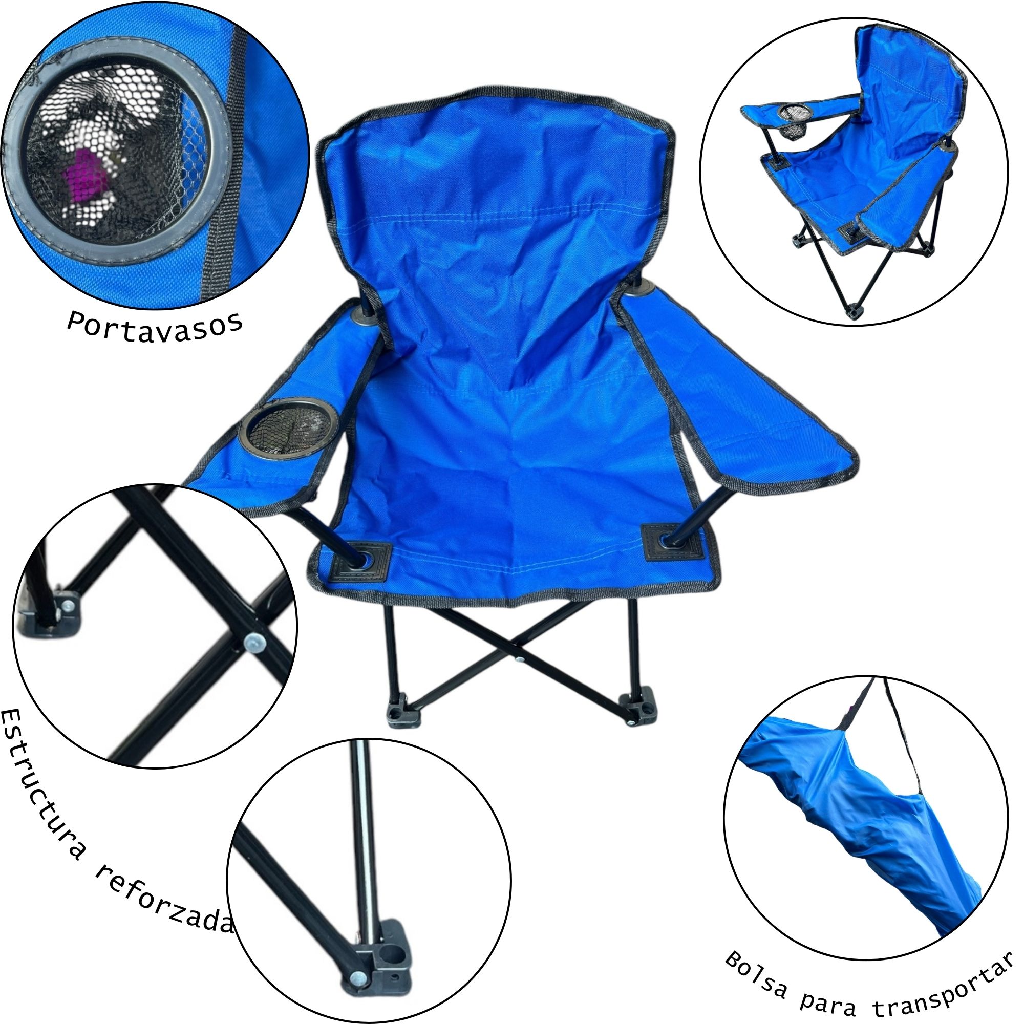 Silla Plegable Infantil Para Campamento, Playa, Portatil Para Niños Color: Azul