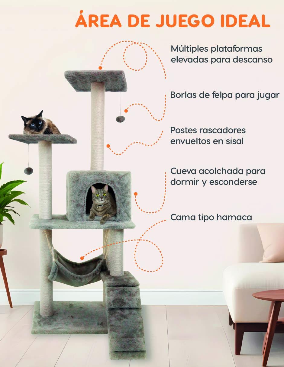 Casa Mueble Rascador Persa Multinivel Poli Pets Color - Grey