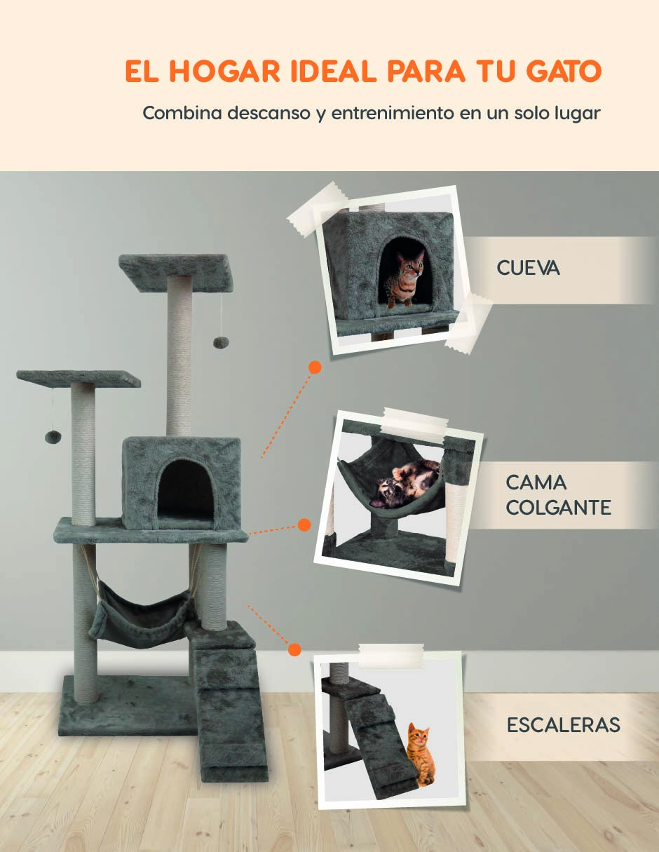 Casa Mueble Rascador Persa Multinivel Poli Pets Color - Grey