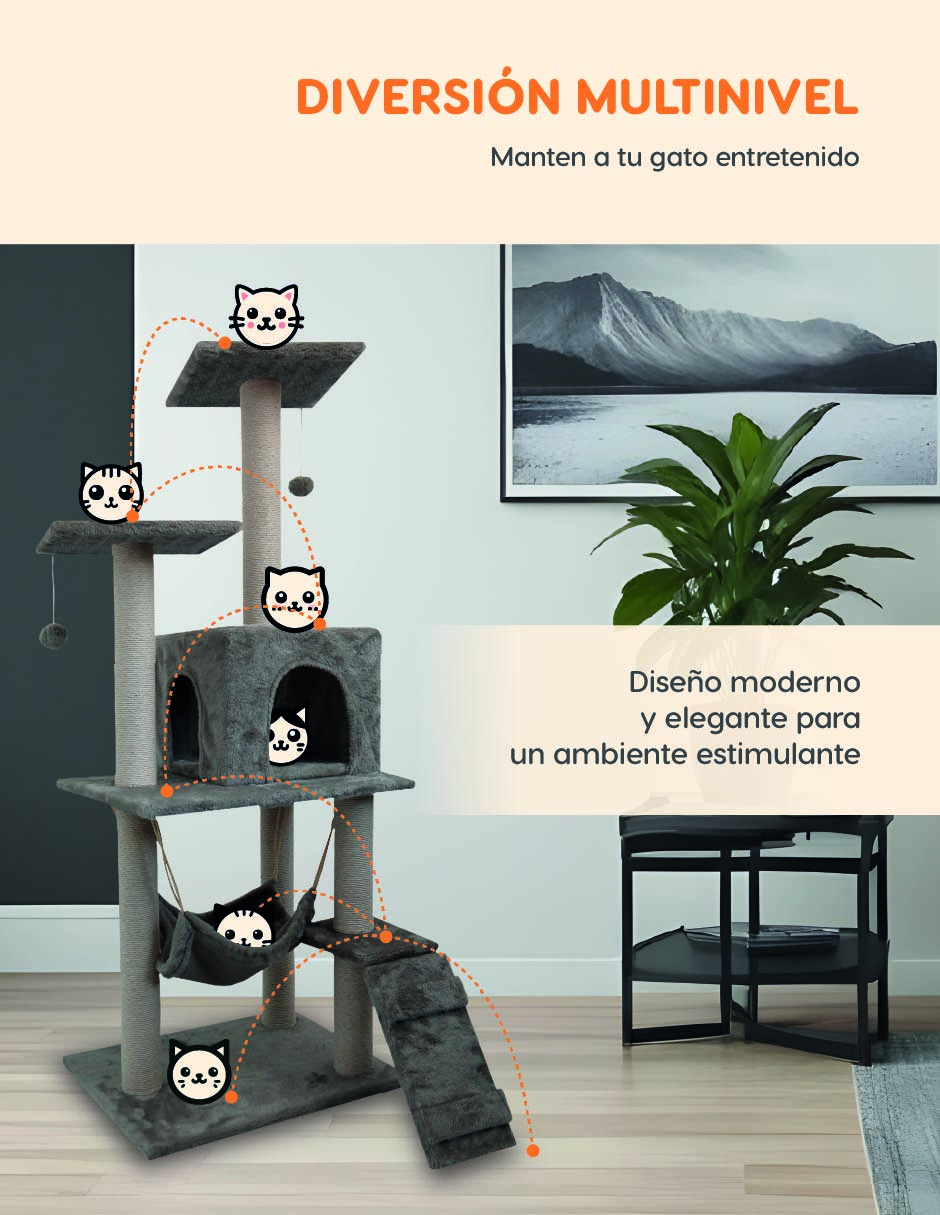Casa Mueble Rascador Persa Multinivel Poli Pets Color - Grey