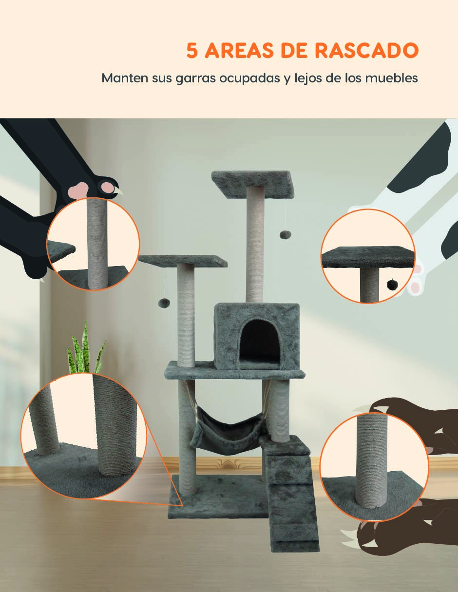 Casa Mueble Rascador Persa Multinivel Poli Pets Color - Grey