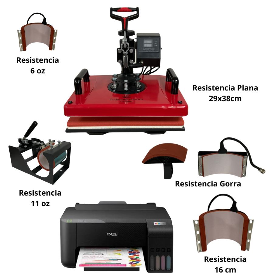 Combo 5 en 1 Plancha plana 29x38cm Modelo Red TLP con impresora