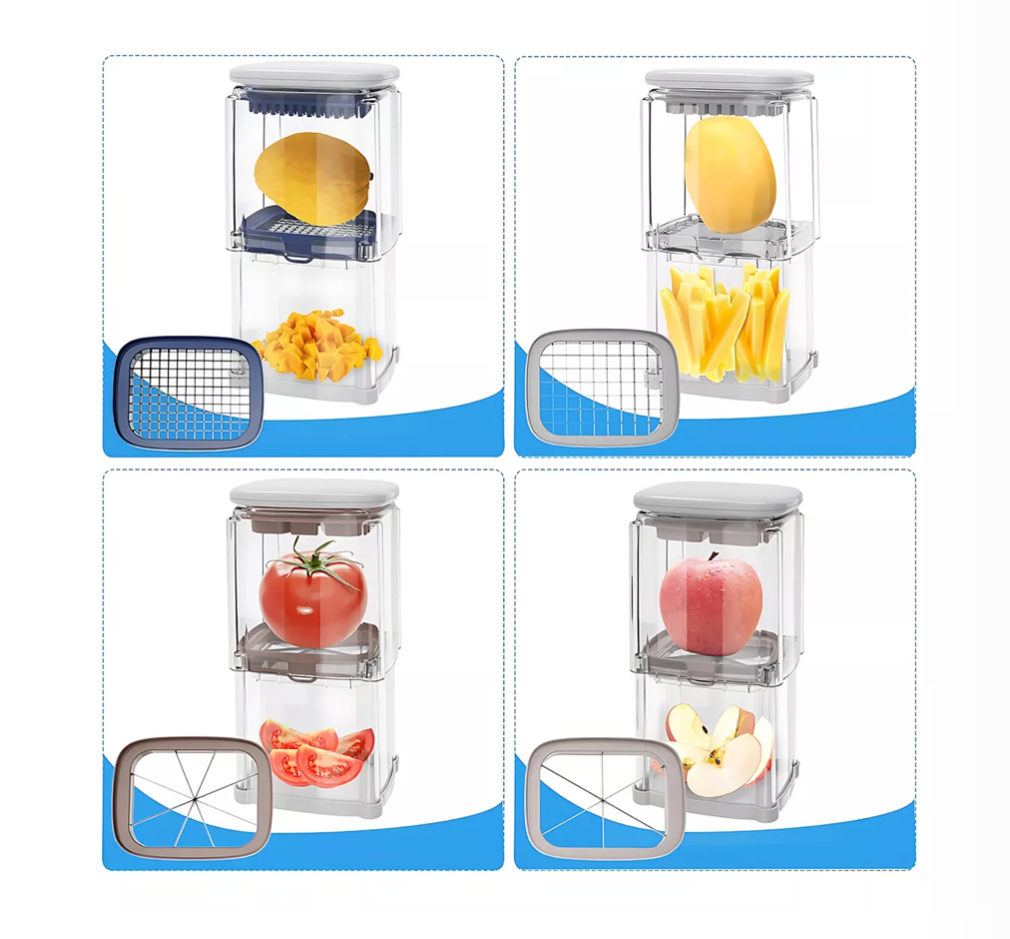 Cortador De Patatas Fritas Caja De Picador Alimentos 4 En 1