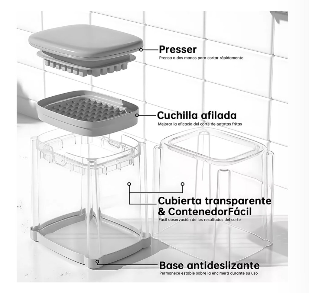 Cortador De Patatas Fritas Caja De Picador Alimentos 4 En 1