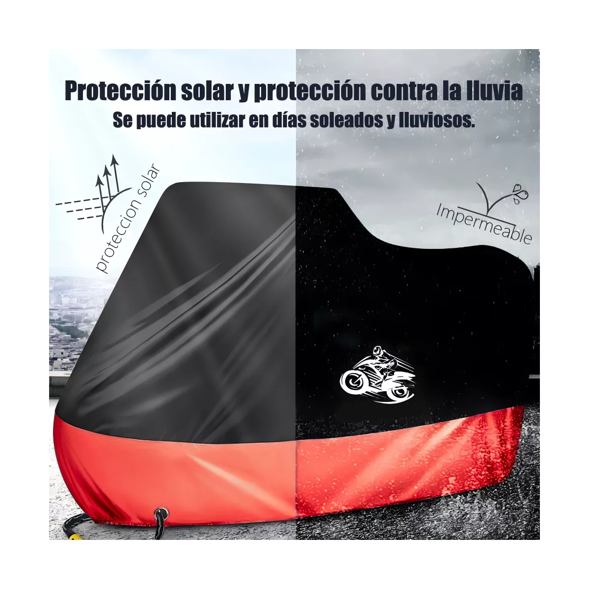 Funda Motocicleta Impermeab Grueso Cubiertas Para Moto Negro + Rojo