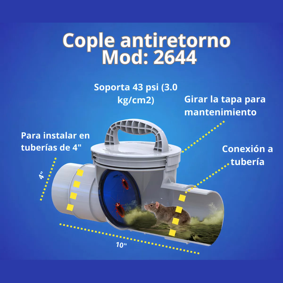 Cople Anti-retorno 4PULGADAS Abs Tapa Un Asa Fácil 2644