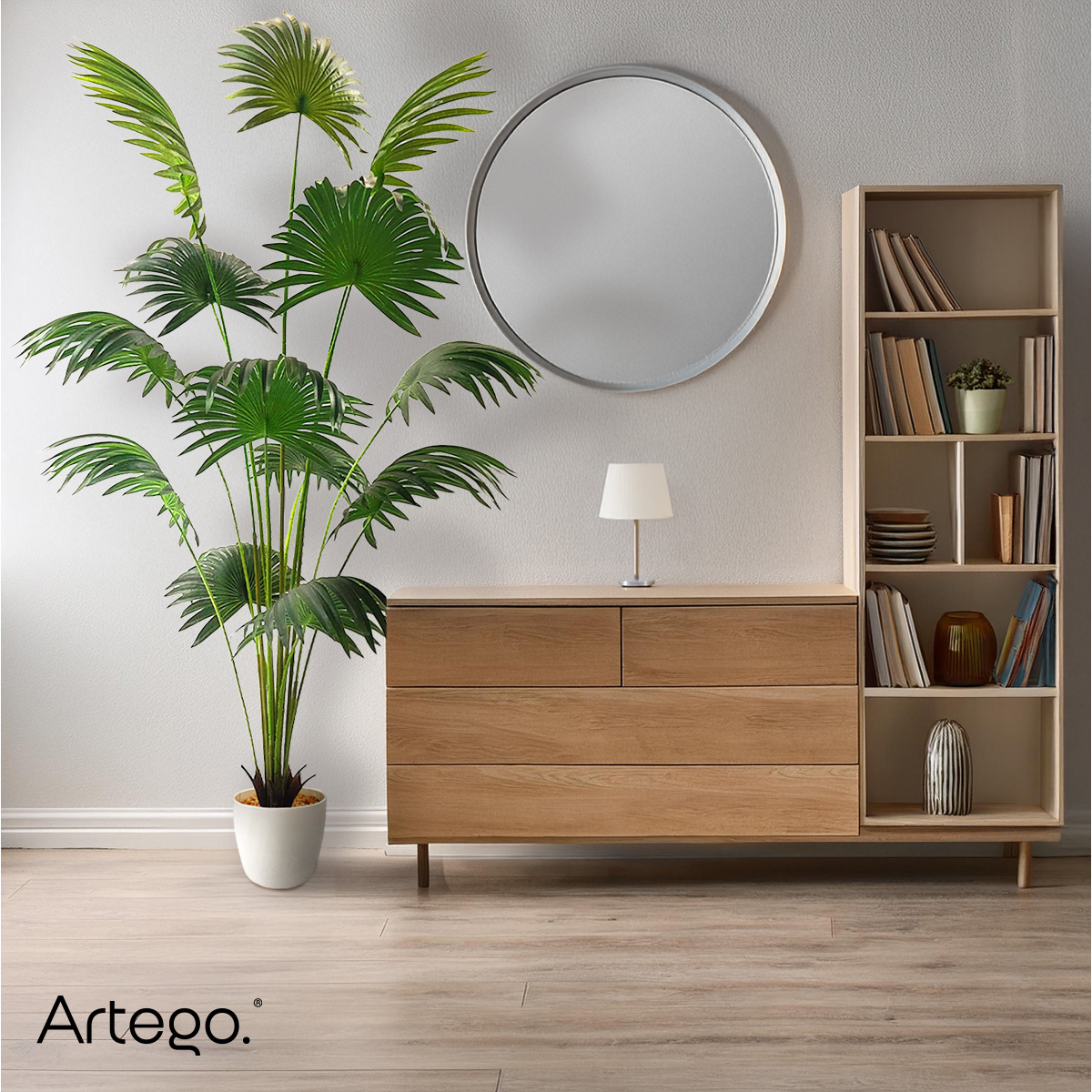 Planta artificial moderna con maceta decorativa Real Style Palma livistona grande de 180cm de alto Artego para hogar sala comercio oficina