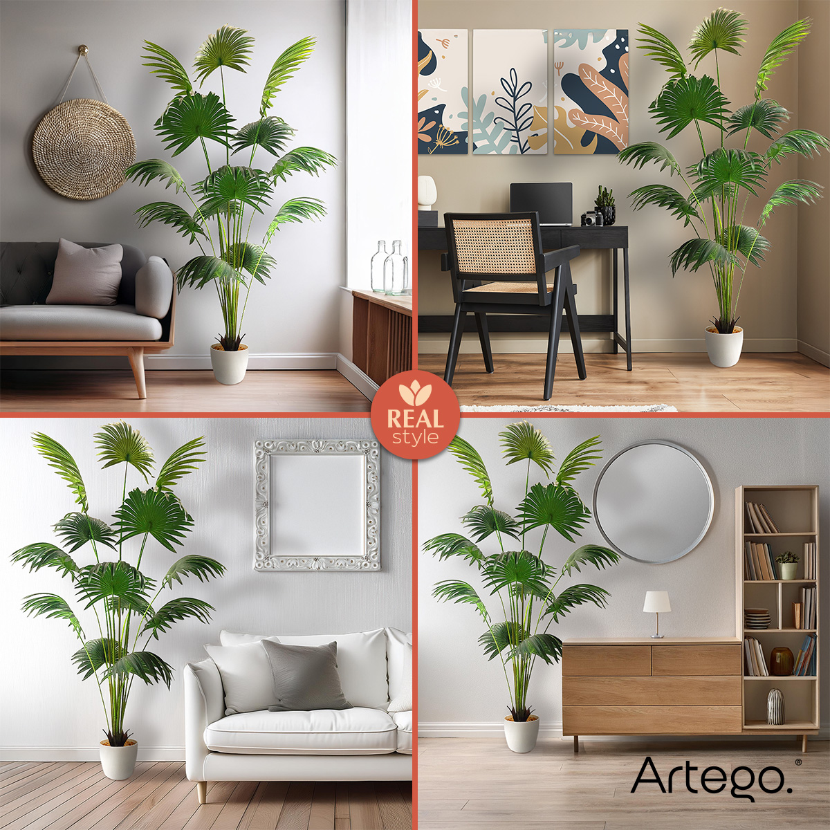 Planta artificial moderna con maceta decorativa Real Style Palma livistona grande de 180cm de alto Artego para hogar sala comercio oficina