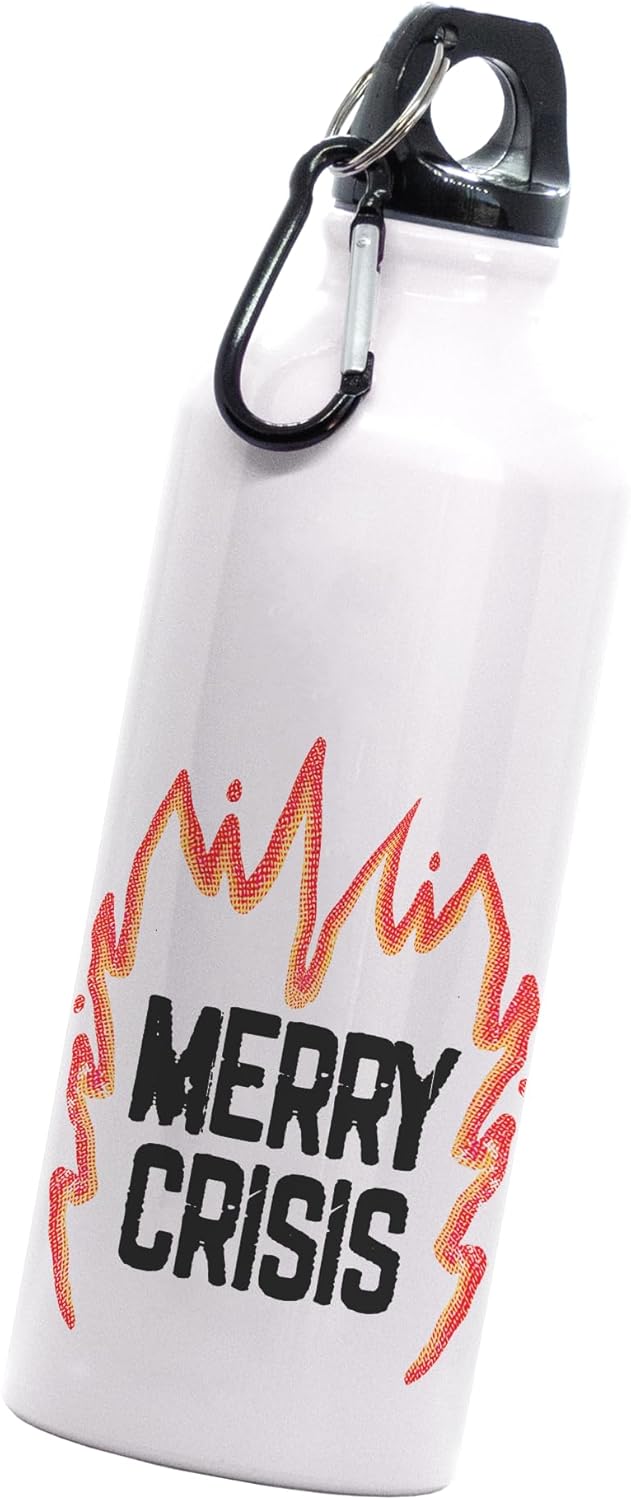  Cilindro Merry crisis fuego | Frase Meme navideña | divertido regalo | Botella Deportiva | 600 Ml | Bebidas Frías