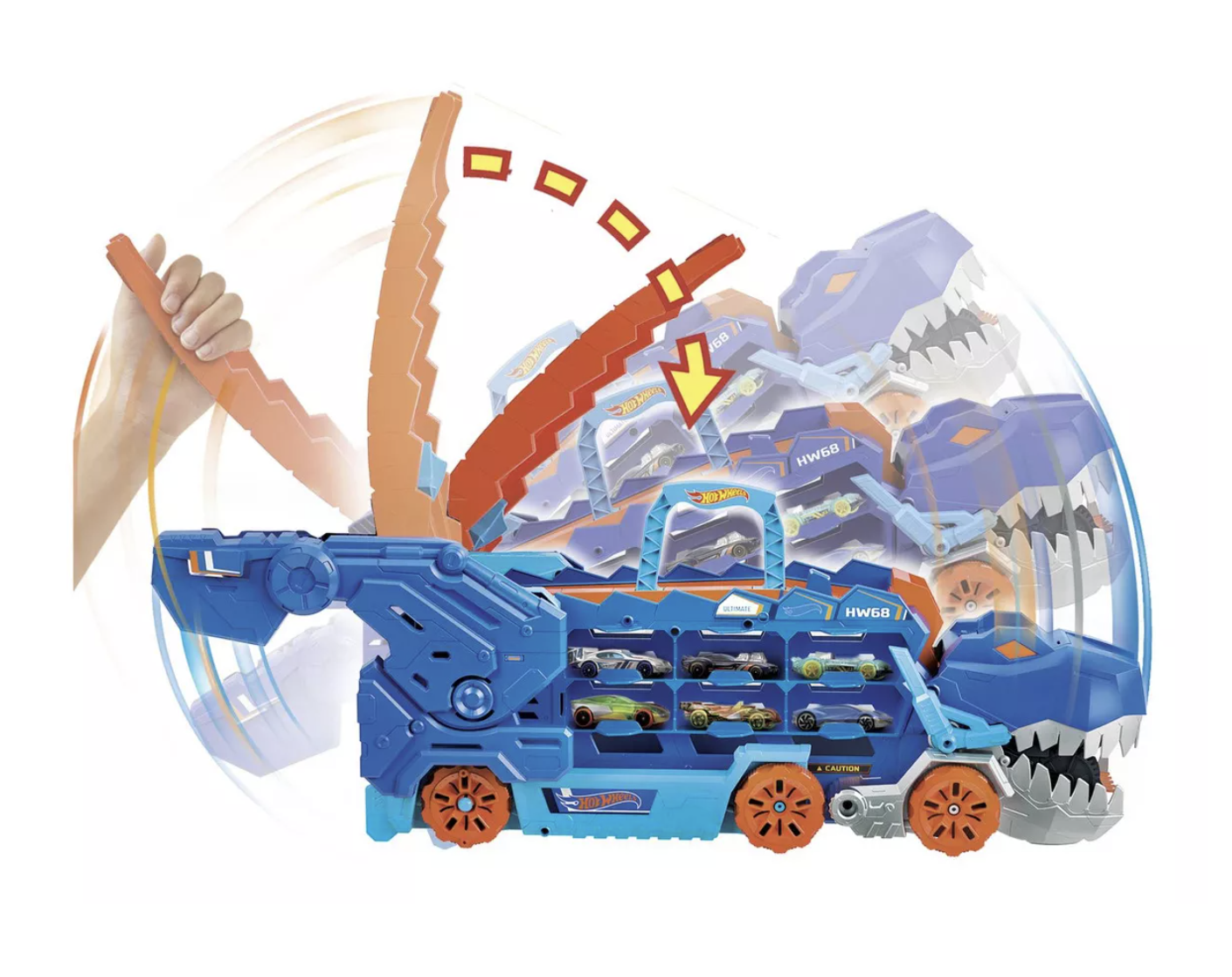 Hot Wheels City Pista de Juguete Súper Remolque de T-Rex Mattel
