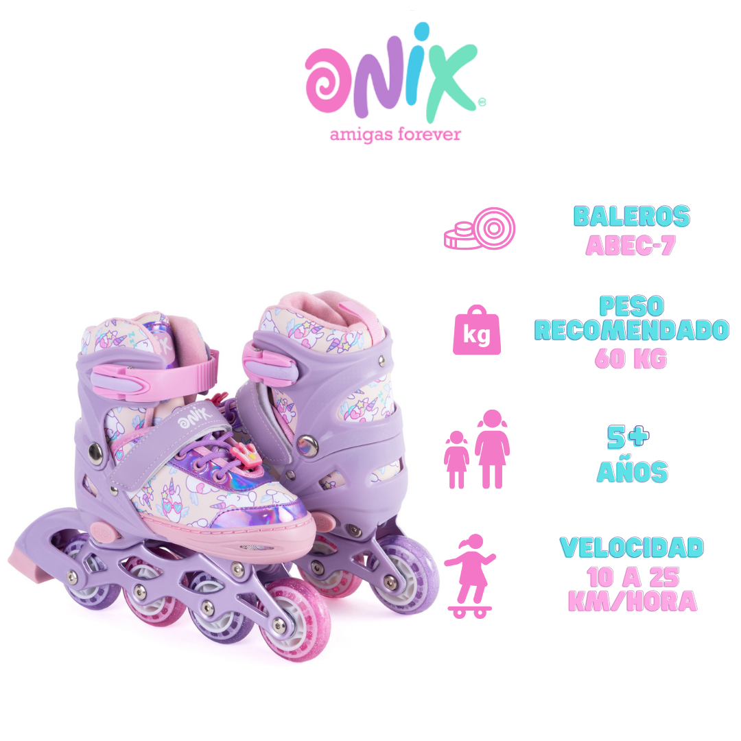 Patines De Línea Ajustables Onix Unicornio Rosa Para Niña