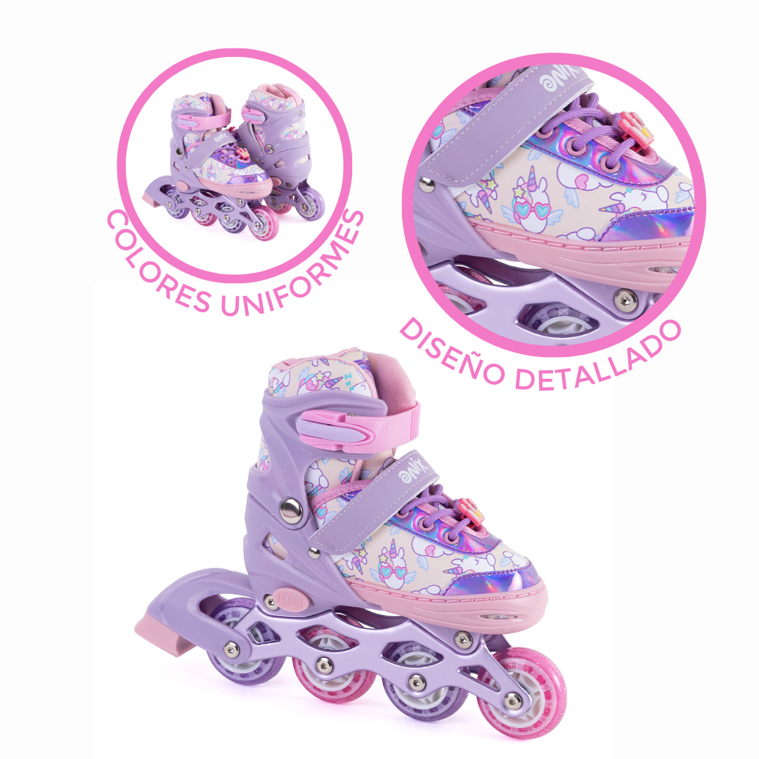 Patines De Línea Ajustables Onix Unicornio Rosa Para Niña