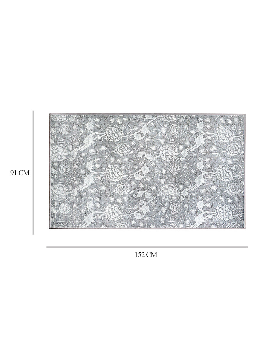 Tapete Alfombra Decorativo Lavable Kalini Floral Gris - Fine Art Tj