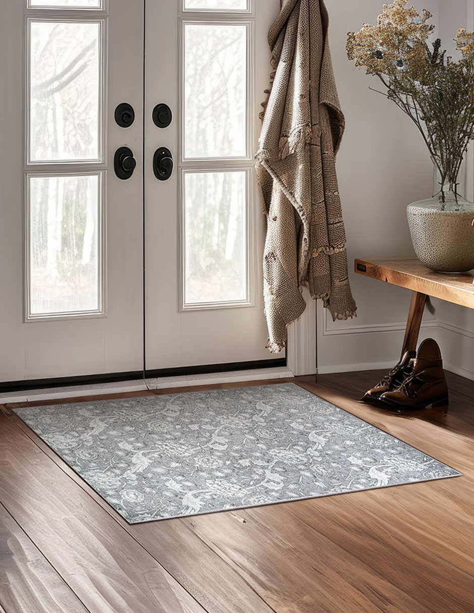Tapete Alfombra Decorativo Lavable Kalini Floral Gris - Fine Art Tj