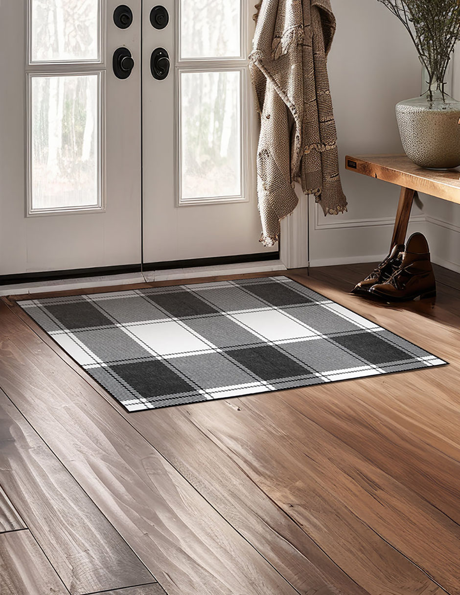 Tapete Alfombra Decorativo lavable en blanco y negro con cuadros Escoceses Blanco y Negro - Fine Art Tj