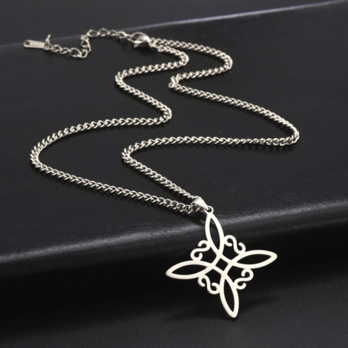 Collar + Anillo Nudo Bruja Mujer Acero Inoxidable Ajustable plata