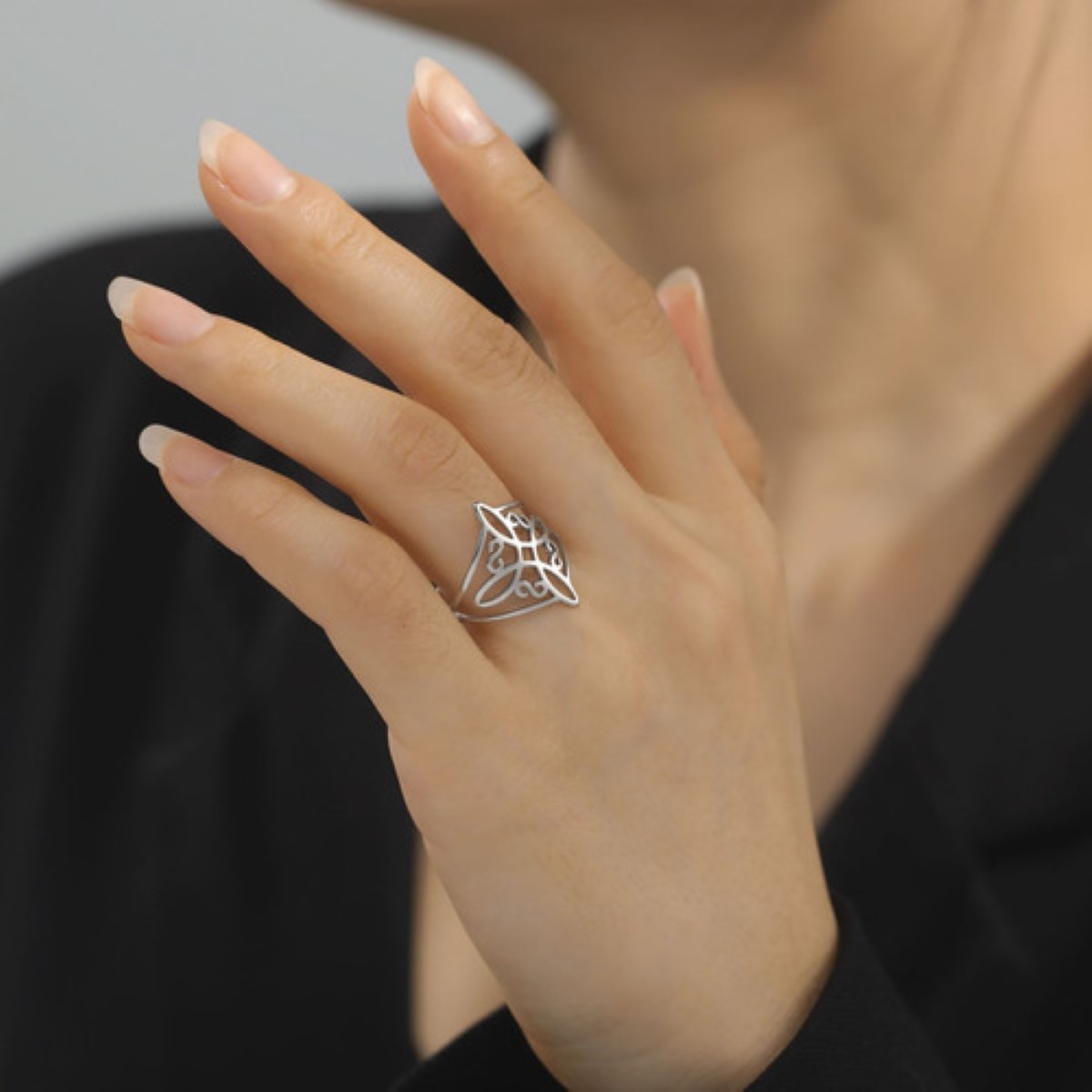 Collar + Anillo Nudo Bruja Mujer Acero Inoxidable Ajustable plata