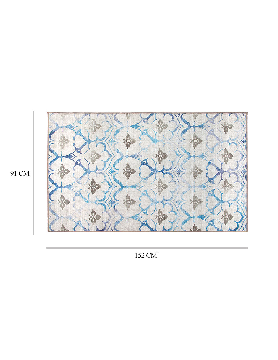 Tapete Alfombra Decorativo Lavable Leilani Damasco Beige Azul - Fine Art Tj
